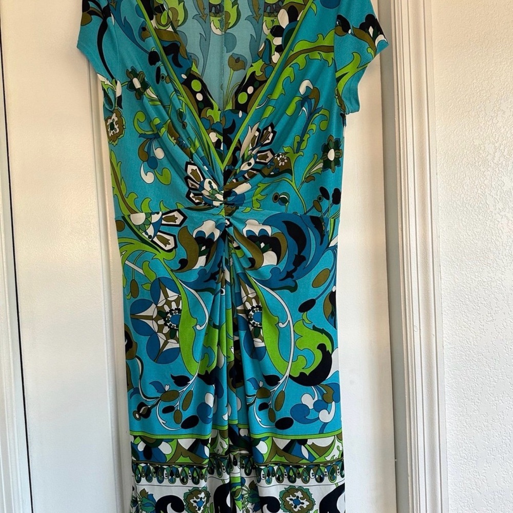 Boston Proper Blue and Green Patterned Dress